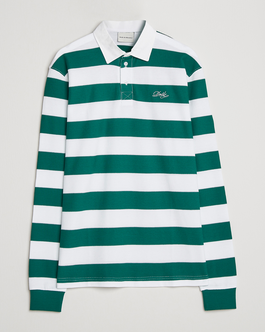Men | Sweaters & Knitwear | Drôle de Monsieur | Le Polo Striped Rugby Shirt White/Green