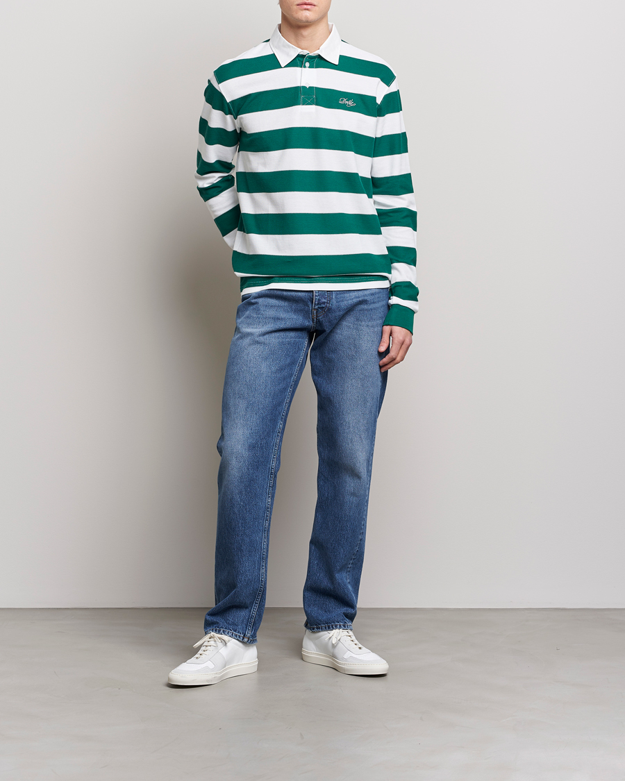 Men | Sweaters & Knitwear | Drôle de Monsieur | Le Polo Striped Rugby Shirt White/Green