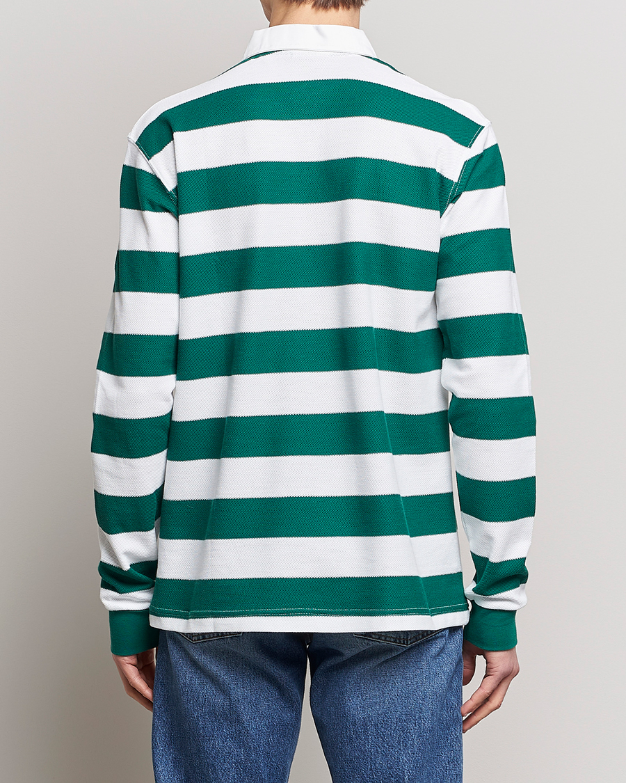 Men | Sweaters & Knitwear | Drôle de Monsieur | Le Polo Striped Rugby Shirt White/Green