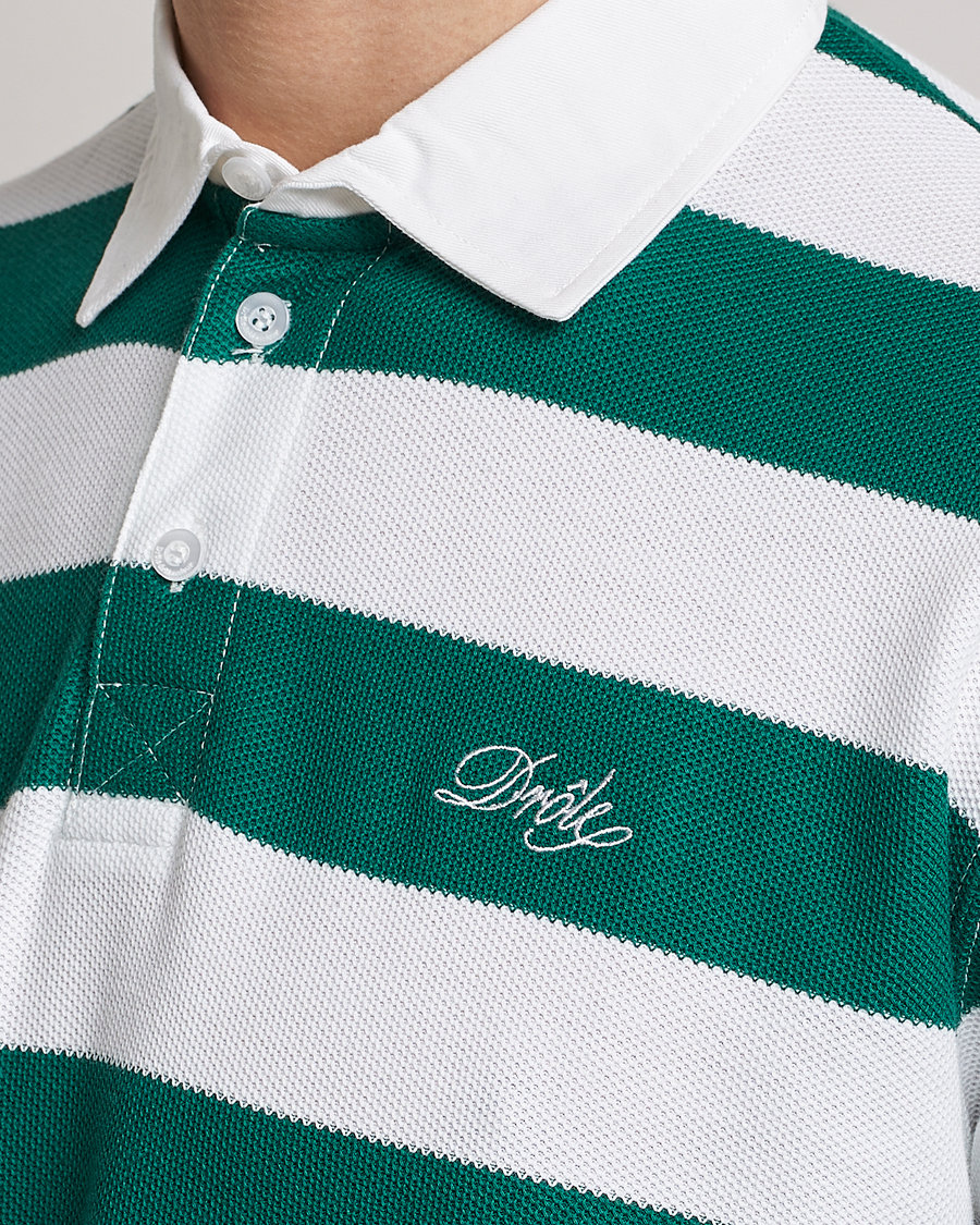 Men | Sweaters & Knitwear | Drôle de Monsieur | Le Polo Striped Rugby Shirt White/Green