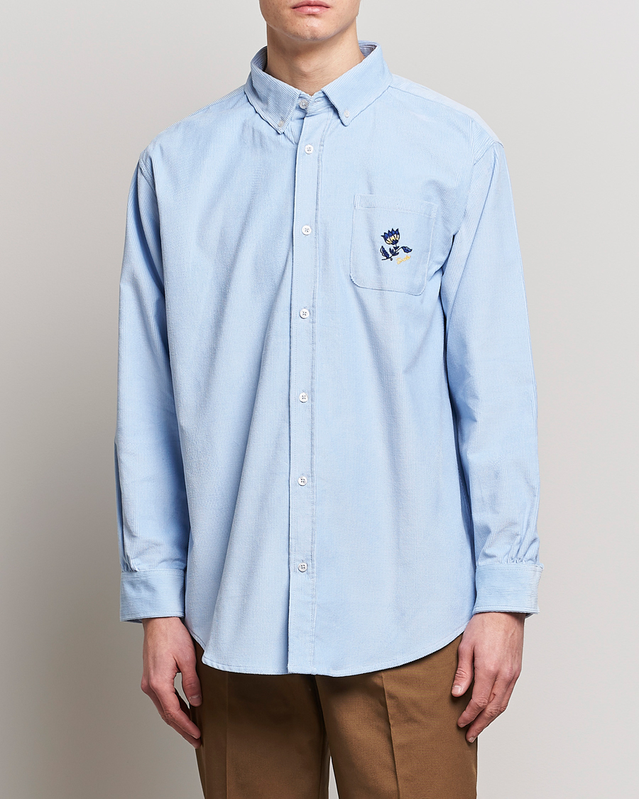 Men | Corduroy Shirts | Drôle de Monsieur | Fleur Corduroy Shirt Light Blue