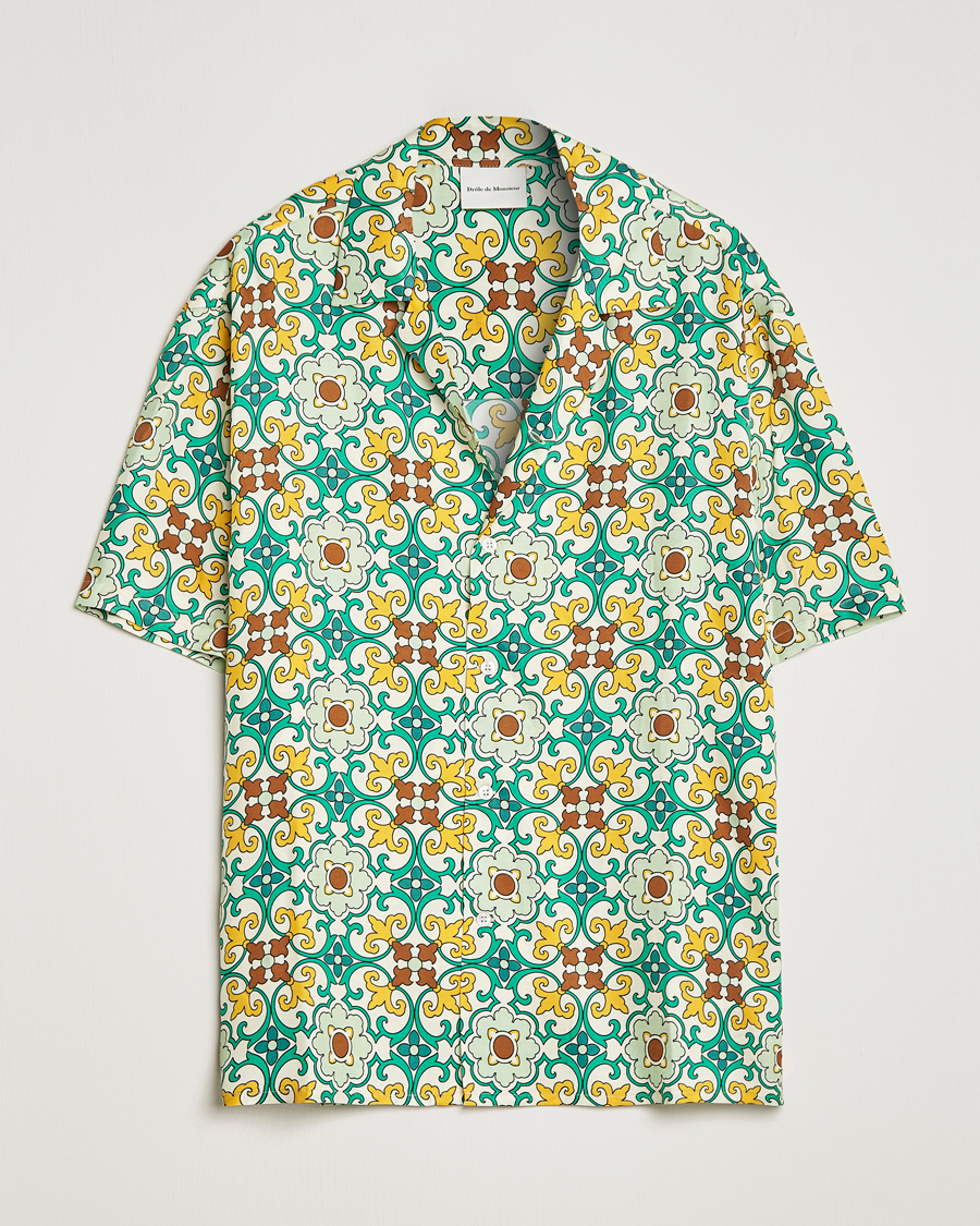 Men | Shirts | Drôle de Monsieur | Ornaments Print Bowling Shirt Yellow/Green