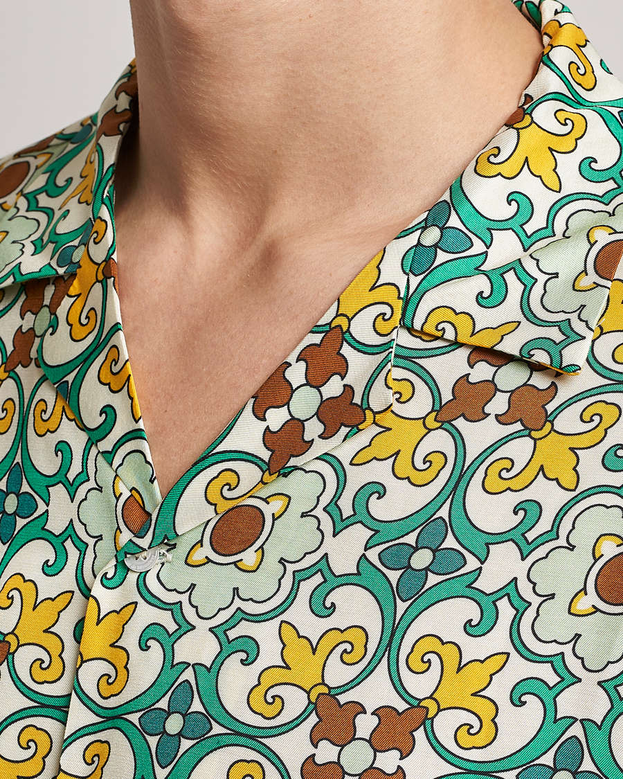 Men | Shirts | Drôle de Monsieur | Ornaments Print Bowling Shirt Yellow/Green
