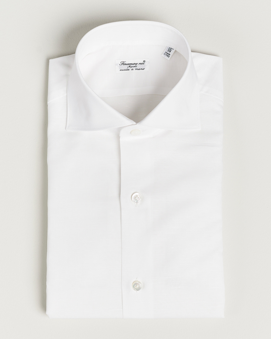 Men | Shirts | Finamore Napoli | Milano Slim Linen Dress Shirt White