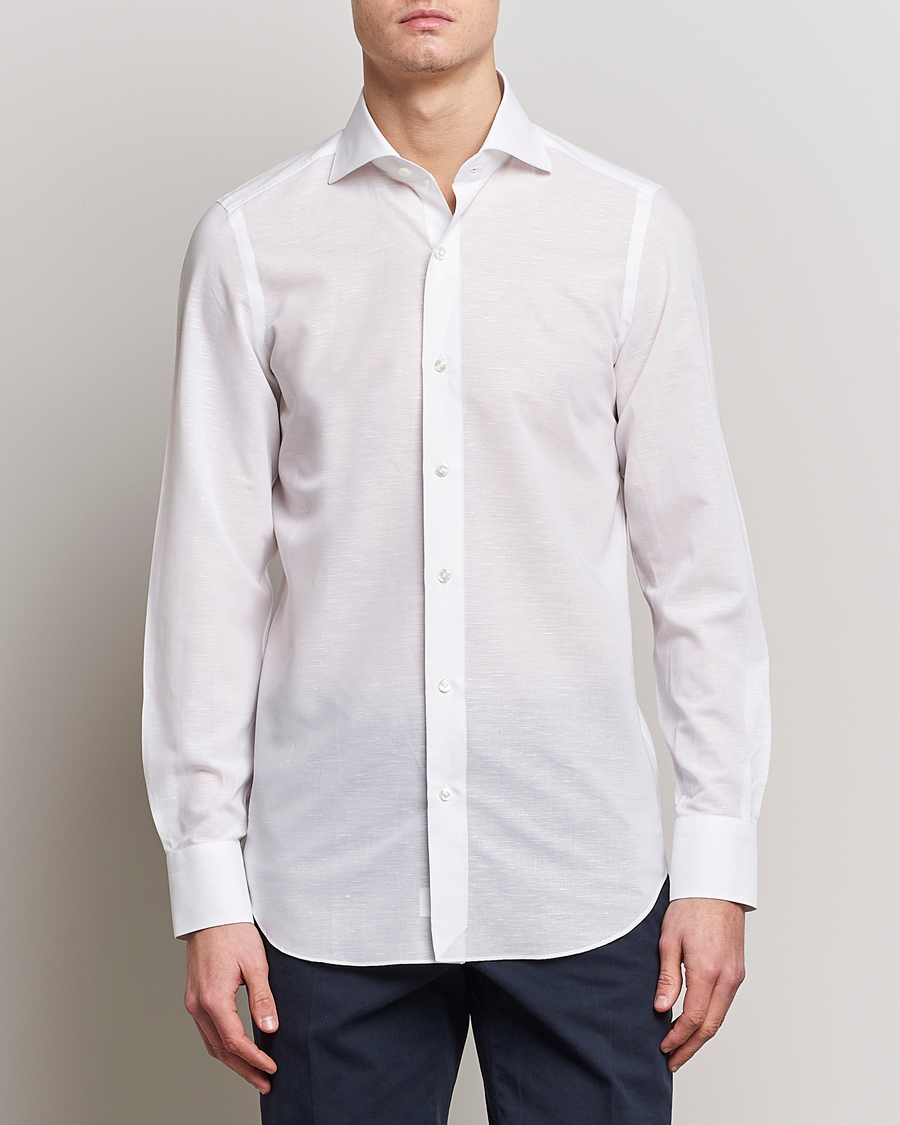 Men | Business Shirts | Finamore Napoli | Milano Slim Linen Dress Shirt White