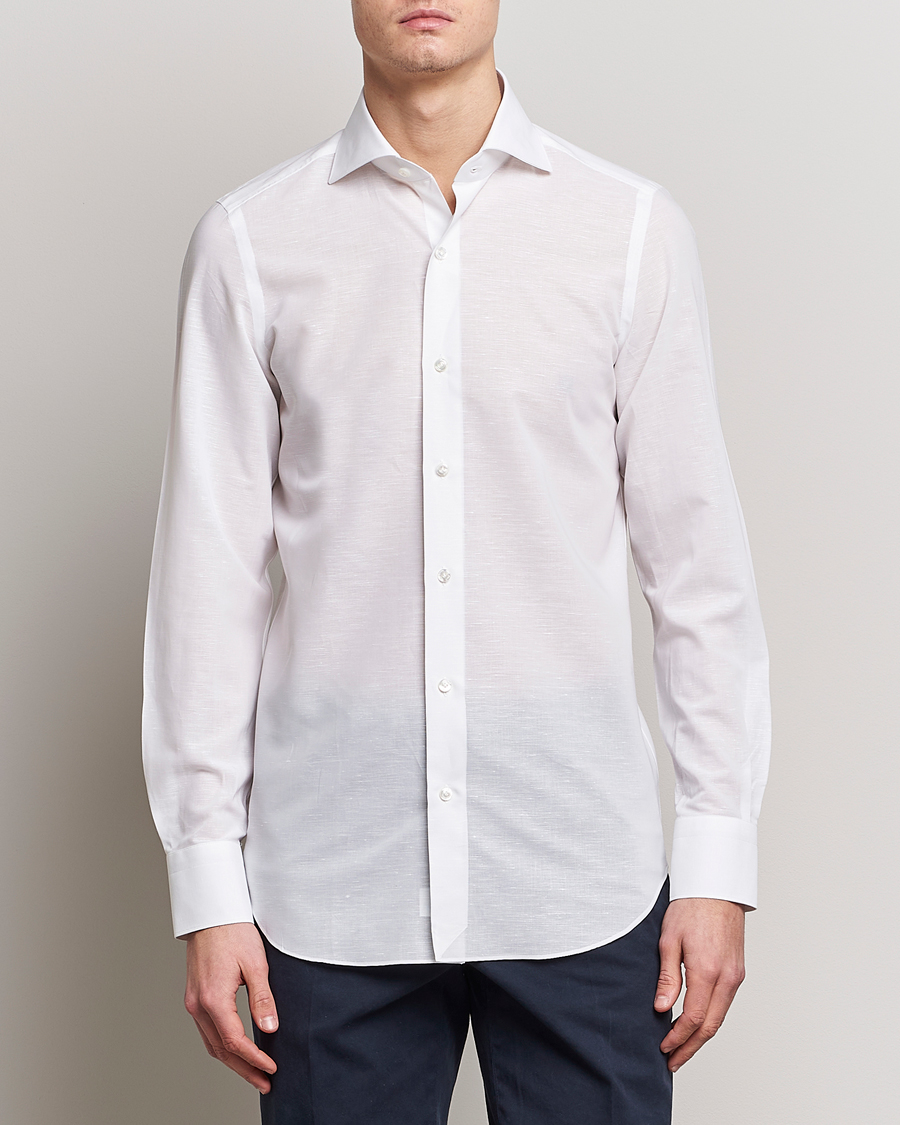 Men | Shirts | Finamore Napoli | Milano Slim Linen Dress Shirt White