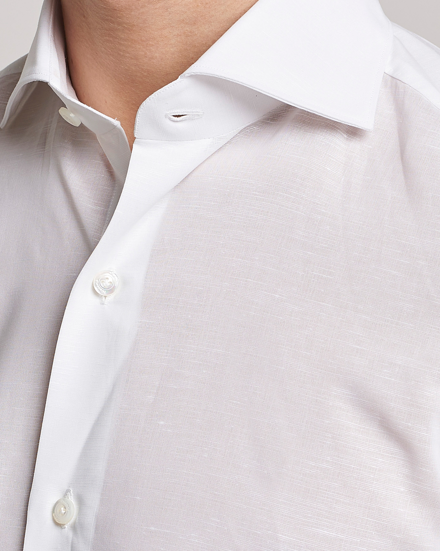 Finamore Napoli Milano Slim Linen Dress Shirt White at CareOfCarl.com