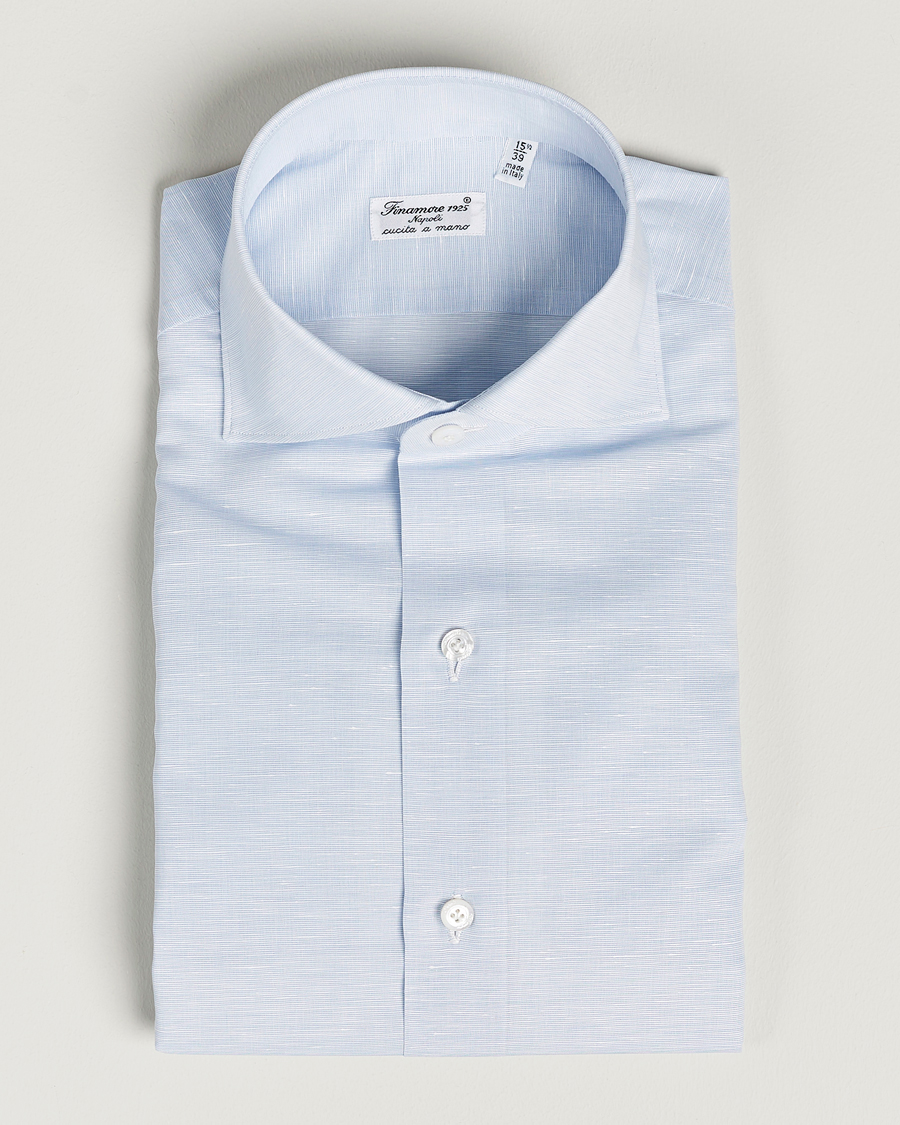 Men | Shirts | Finamore Napoli | Milano Slim Linen Dress Shirt Light Blue