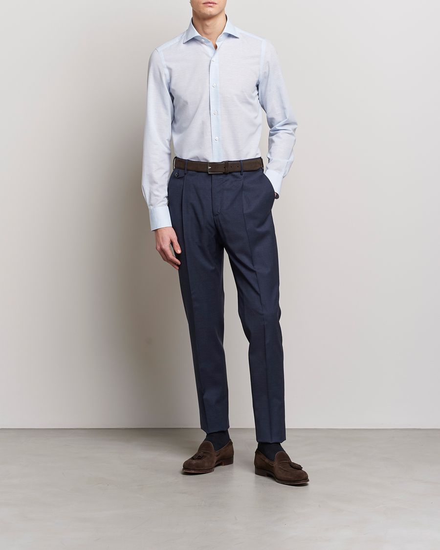 Men | Shirts | Finamore Napoli | Milano Slim Linen Dress Shirt Light Blue