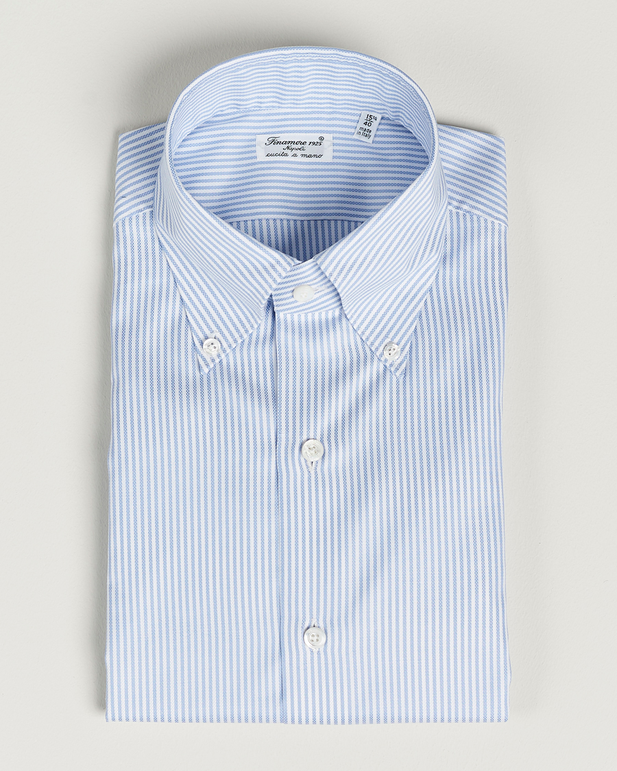 Men | Shirts | Finamore Napoli | Milano Slim Oxford Button Down Shirt Blue Stripe