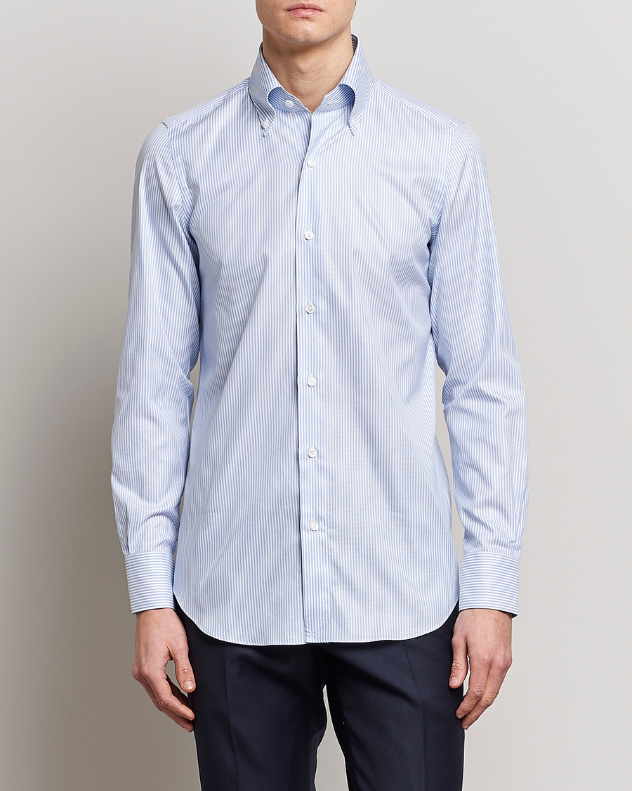 Men | Business Shirts | Finamore Napoli | Milano Slim Oxford Button Down Shirt Blue Stripe