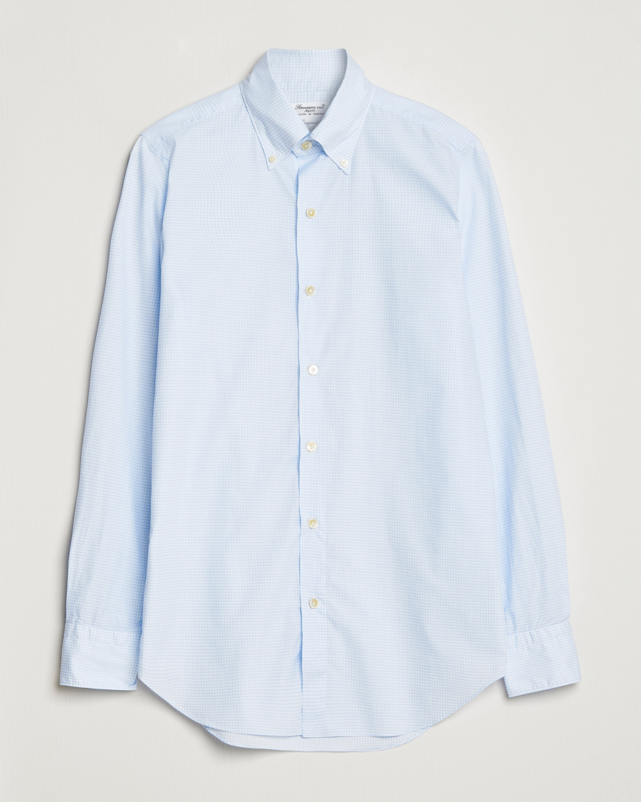 Men | Shirts | Finamore Napoli | Milano Slim Washed Dress Shirt Light Blue Check