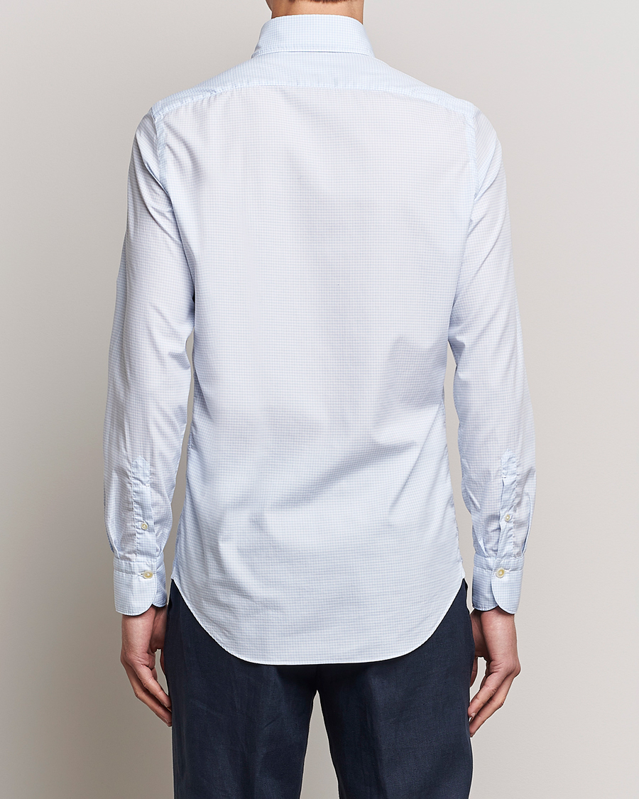 Men | Shirts | Finamore Napoli | Milano Slim Washed Dress Shirt Light Blue Check