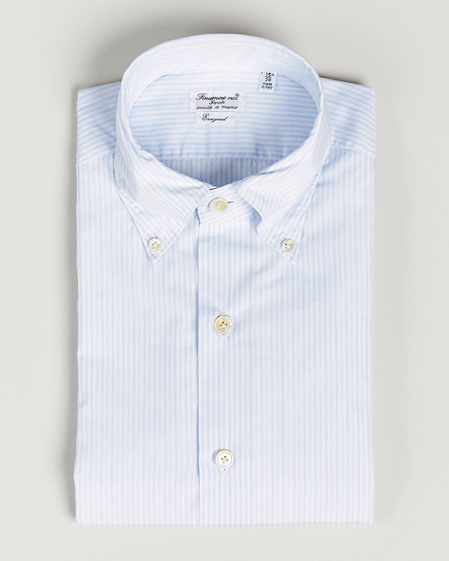 Men | Shirts | Finamore Napoli | Milano Slim Washed Dress Shirt Light Blue Stripe