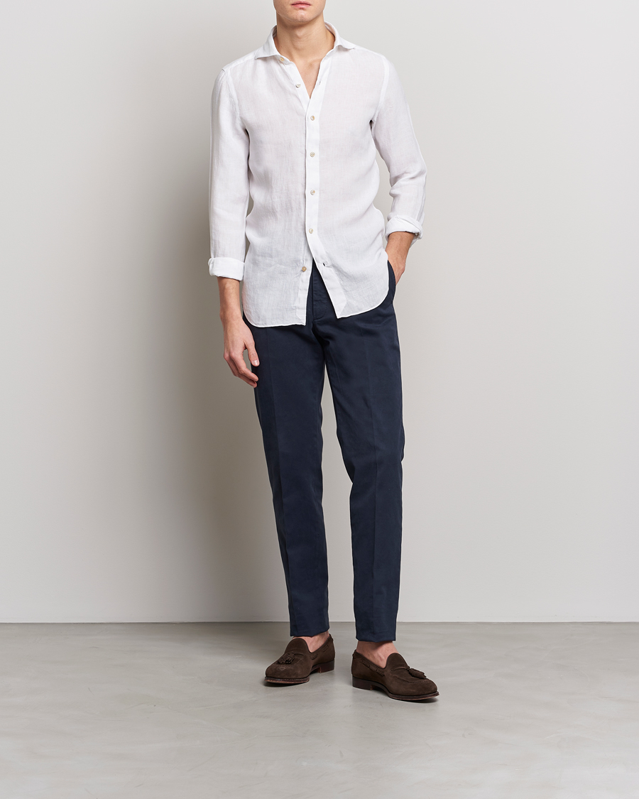 Men | Shirts | Finamore Napoli | Tokyo Slim Linen Shirt White