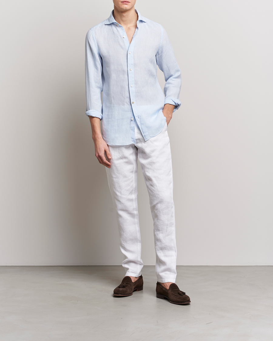 Men | Shirts | Finamore Napoli | Tokyo Slim Linen Shirt Light Blue