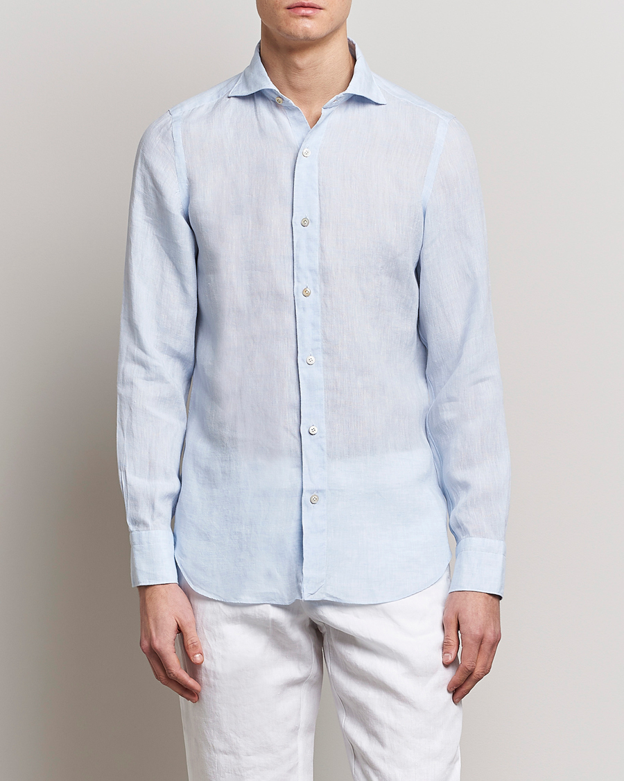 Men |  | Finamore Napoli | Tokyo Slim Linen Shirt Light Blue
