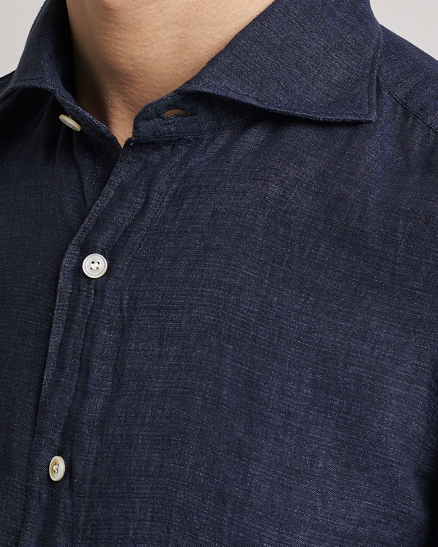 Finamore Napoli Tokyo Slim Linen Shirt Navy at CareOfCarl.com