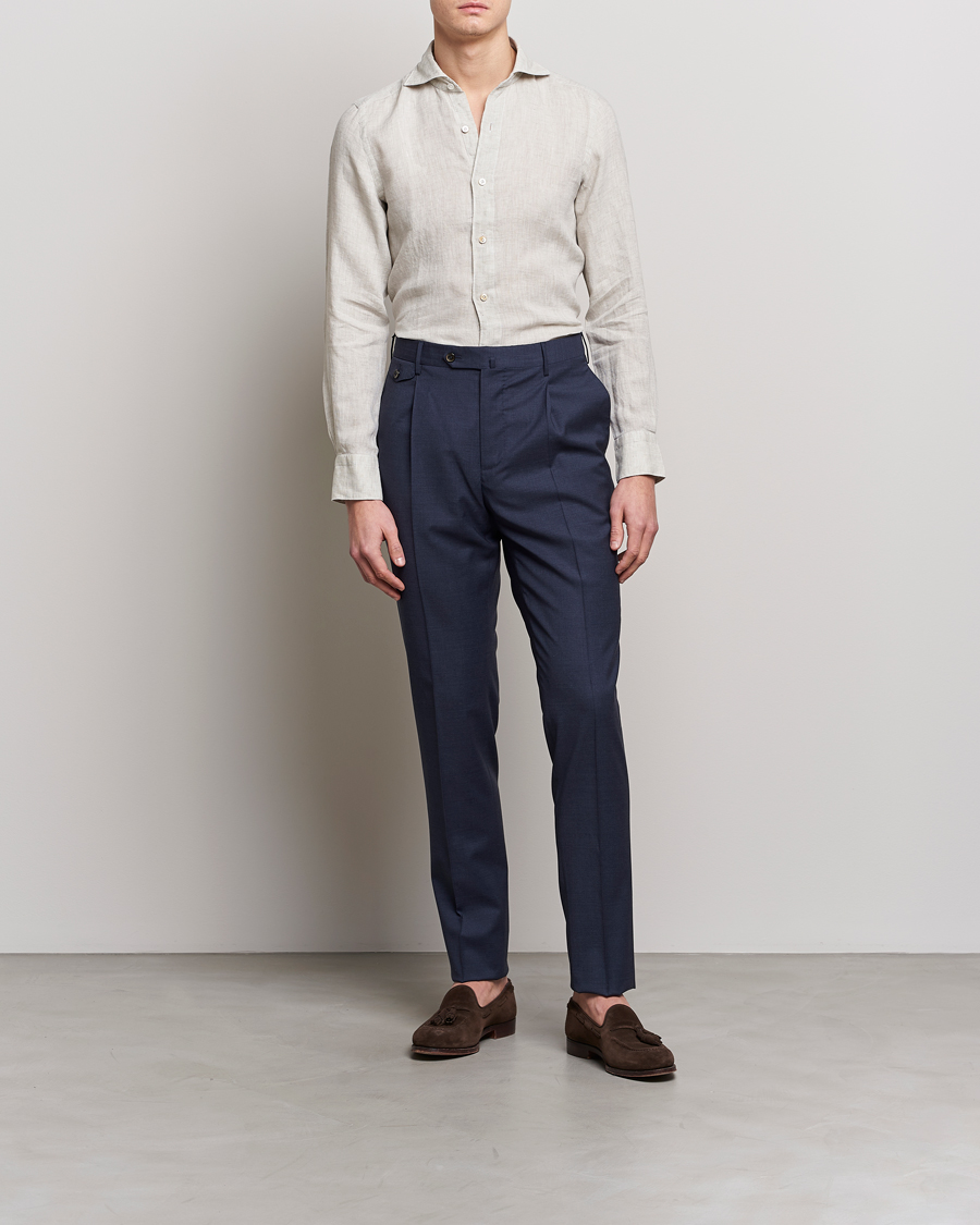 Men | Shirts | Finamore Napoli | Tokyo Slim Linen Shirt Oat