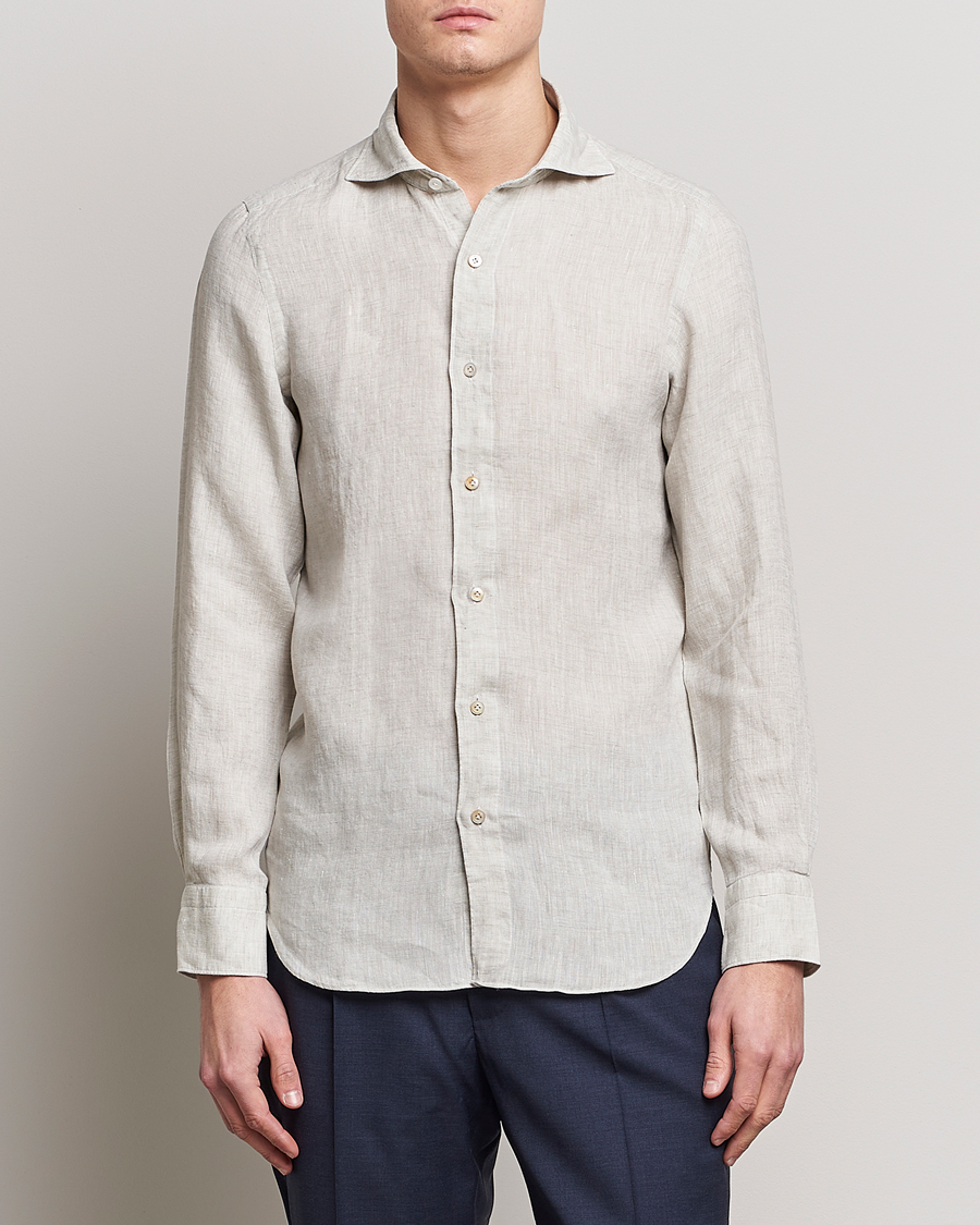Men | Shirts | Finamore Napoli | Tokyo Slim Linen Shirt Oat
