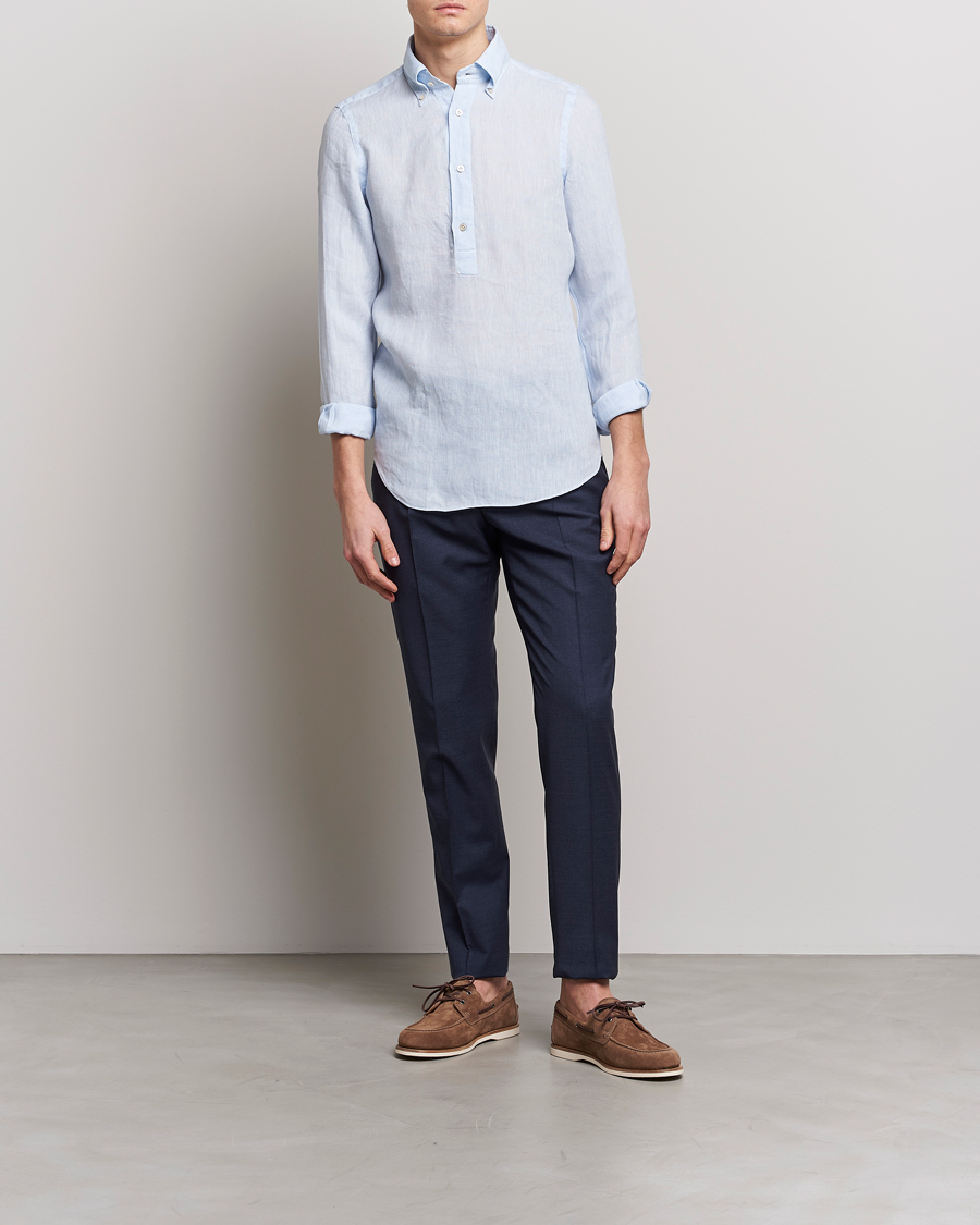 Men | Shirts | Finamore Napoli | Miami Linen Popover Shirt Light Blue