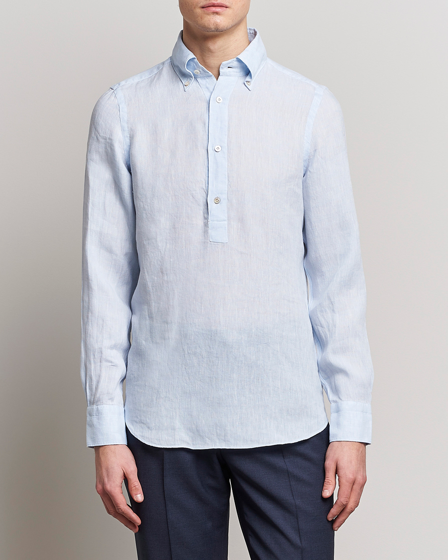 Men | Shirts | Finamore Napoli | Miami Linen Popover Shirt Light Blue