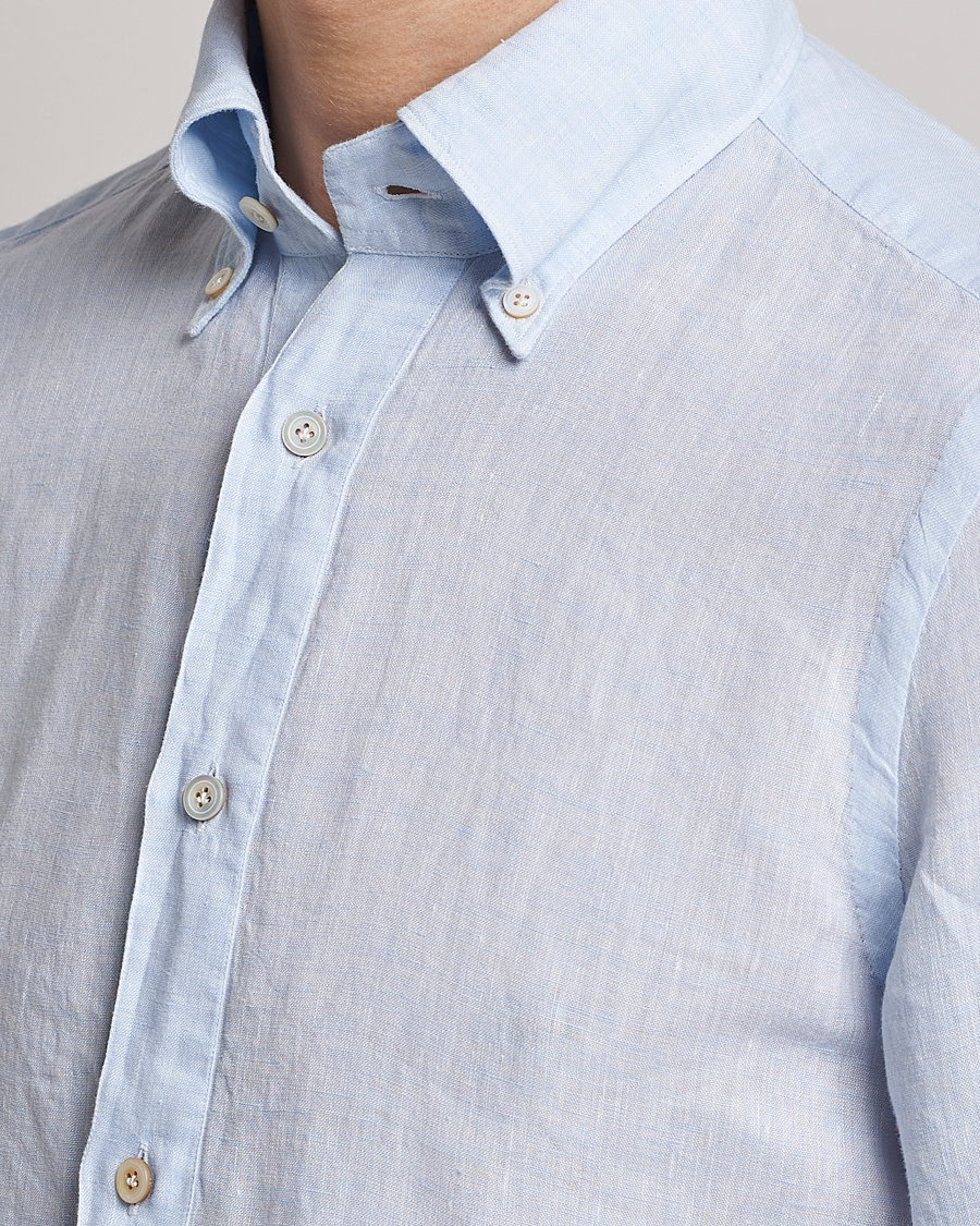 Men | Shirts | Finamore Napoli | Miami Linen Popover Shirt Light Blue