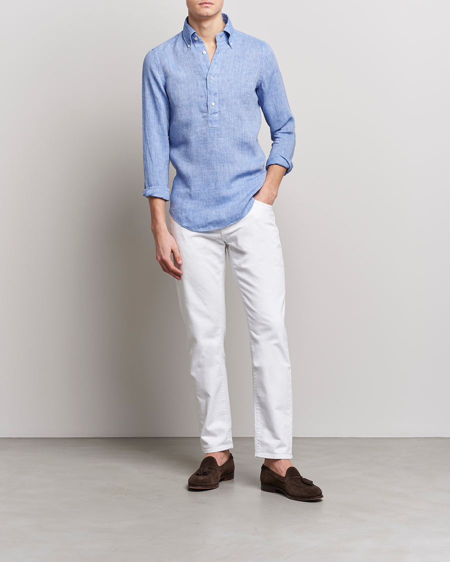 Men | Shirts | Finamore Napoli | Miami Linen Popover Shirt Dark Blue