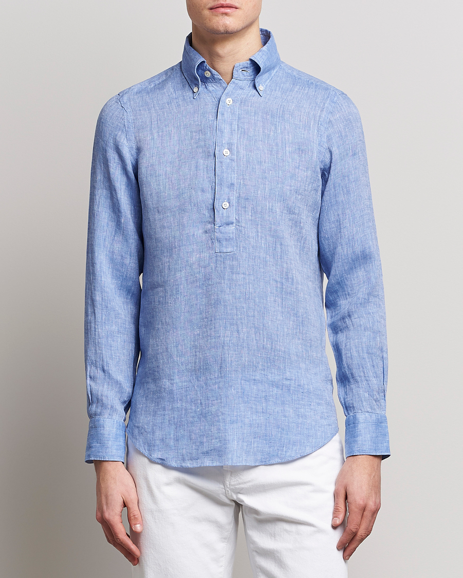 Men | Shirts | Finamore Napoli | Miami Linen Popover Shirt Dark Blue