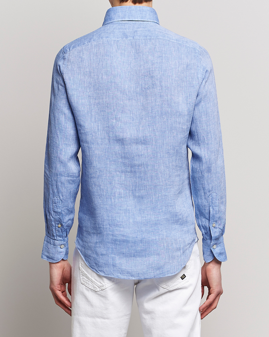 Finamore Napoli Miami Linen Popover Shirt Dark Blue at CareOfCarl.com