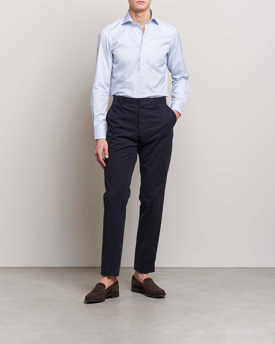 Men | Shirts | Finamore Napoli | Tokyo Slim Oxford Popover Shirt Light Blue