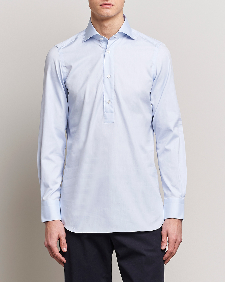 Finamore Napoli Tokyo Slim Oxford Popover Shirt Light Blue at