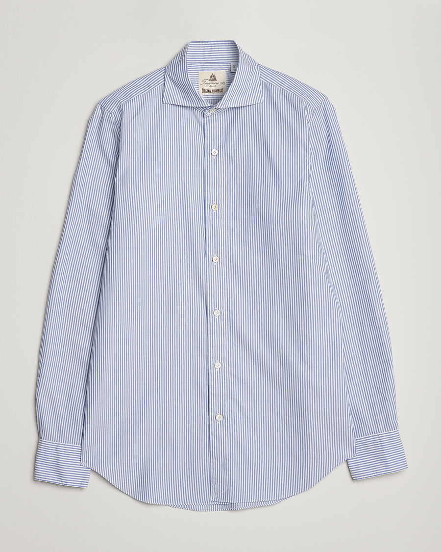 Men | Shirts | Finamore Napoli | Tokyo Slim Chambray Shirt Light Blue Stripe