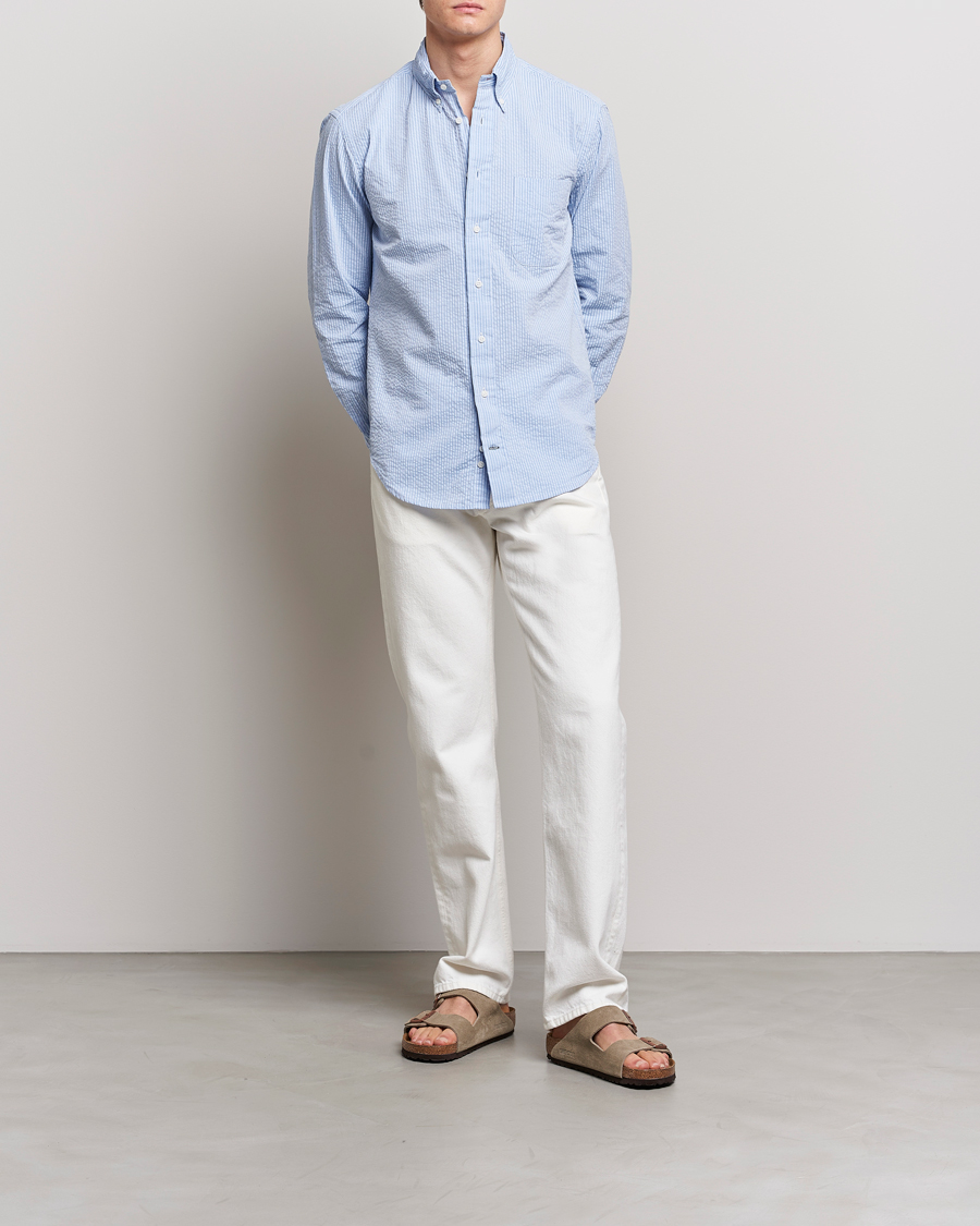 Men | Shirts | Gitman Vintage | Tonal Seersucker Shirt Light Blue