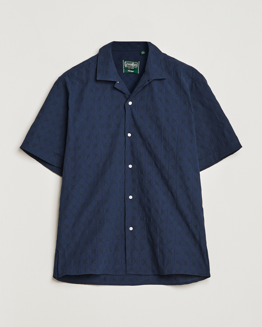 Men | Shirts | Gitman Vintage | Japanese Jacquard Camp Shirt Navy
