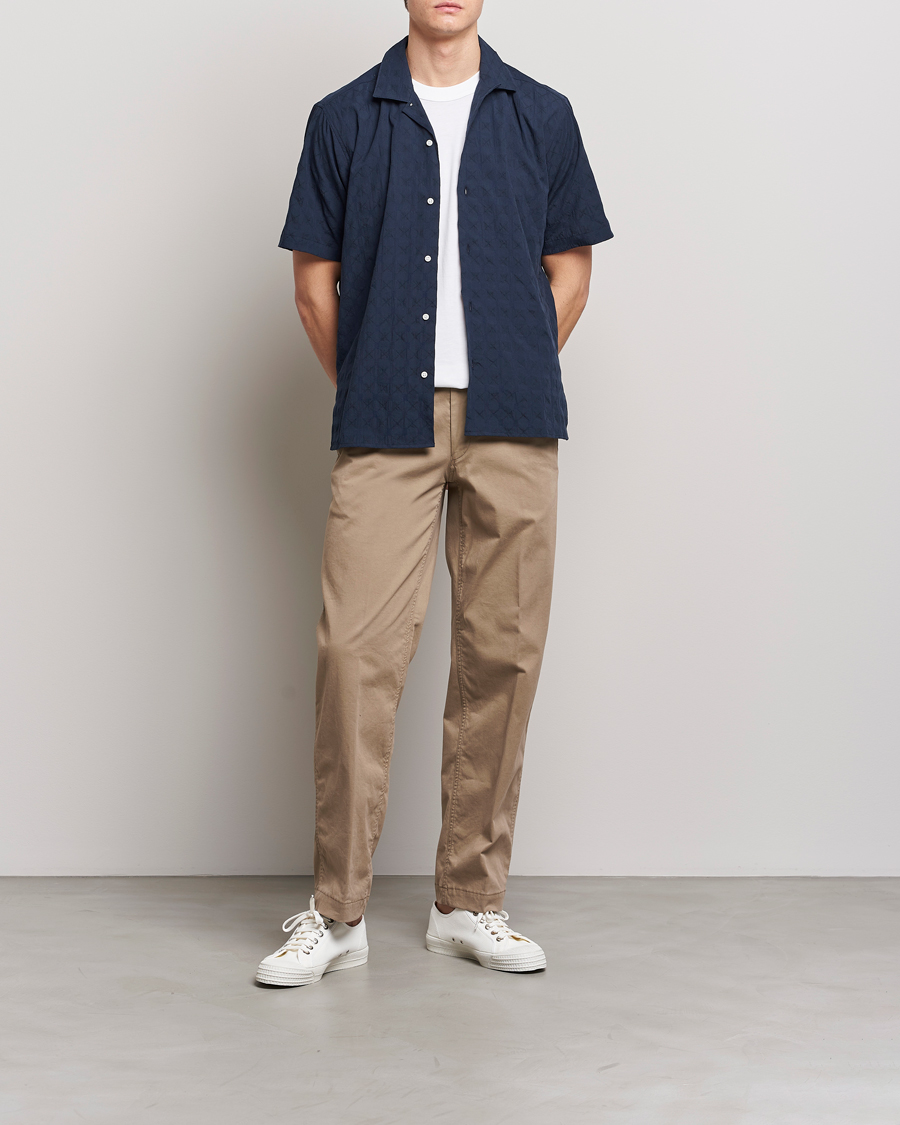 Men | Shirts | Gitman Vintage | Japanese Jacquard Camp Shirt Navy