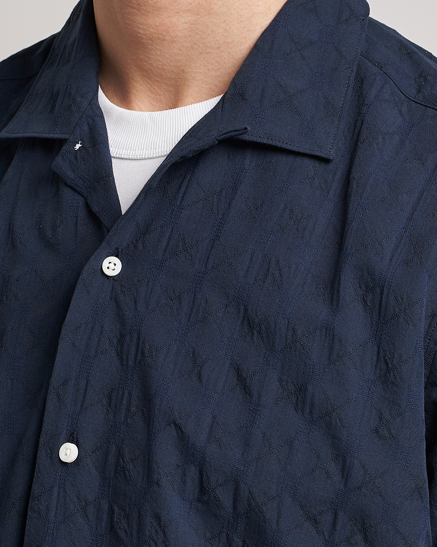 Men | Shirts | Gitman Vintage | Japanese Jacquard Camp Shirt Navy