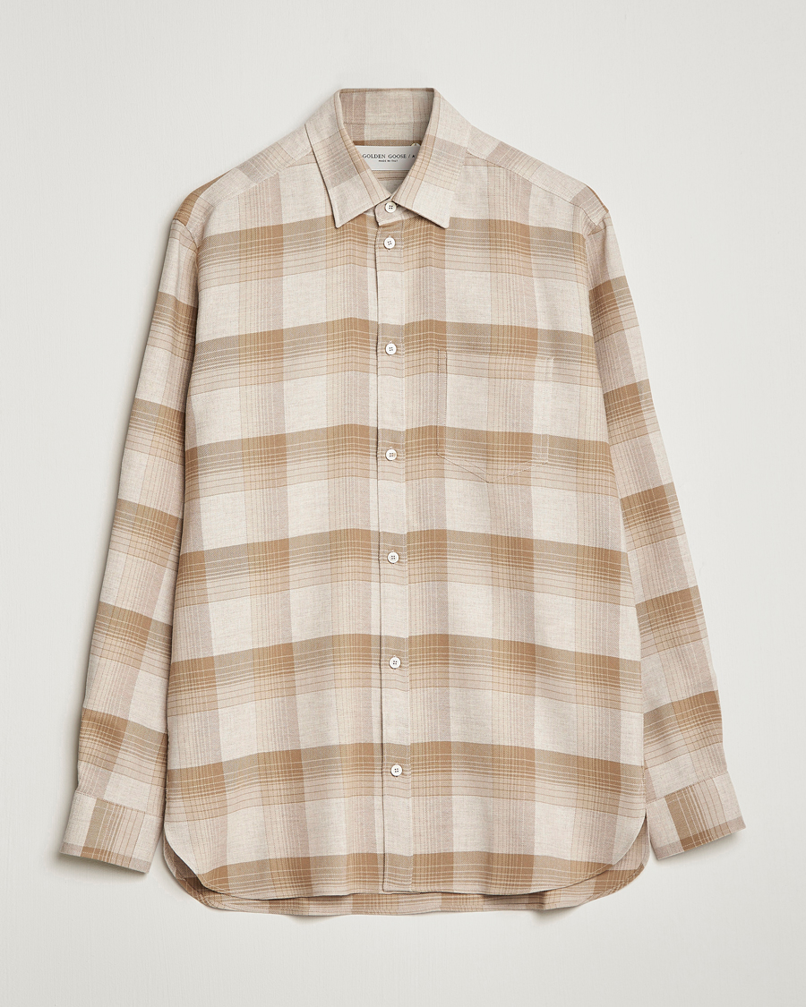 Men | Shirts | Golden Goose | Deluxe Brand Regular Check Wool Shirt White/Sand