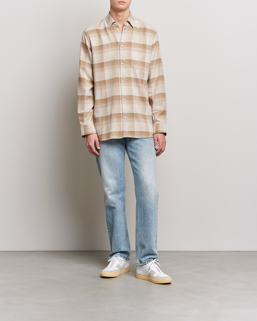 Men | Shirts | Golden Goose | Deluxe Brand Regular Check Wool Shirt White/Sand