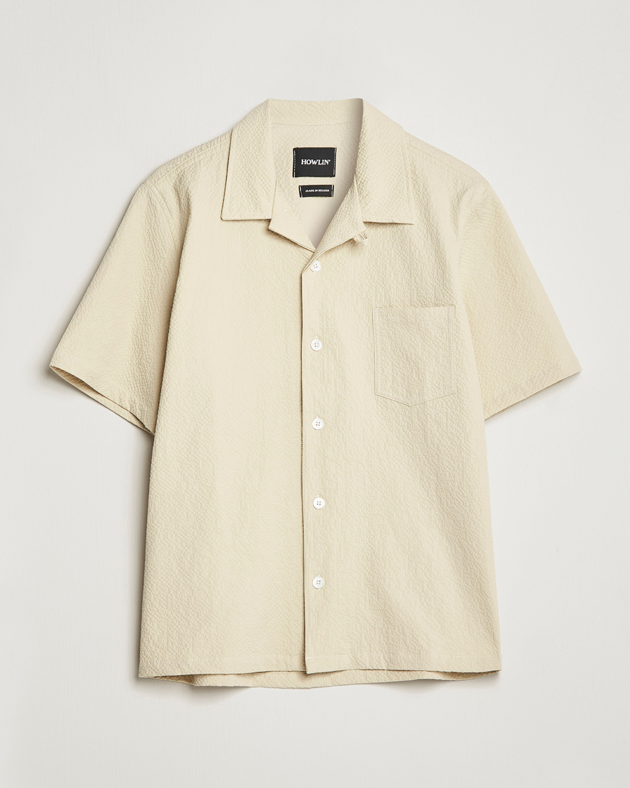 Men | Shirts | Howlin' | Short Sleeve Cotton Seersucker Shirt Ecru