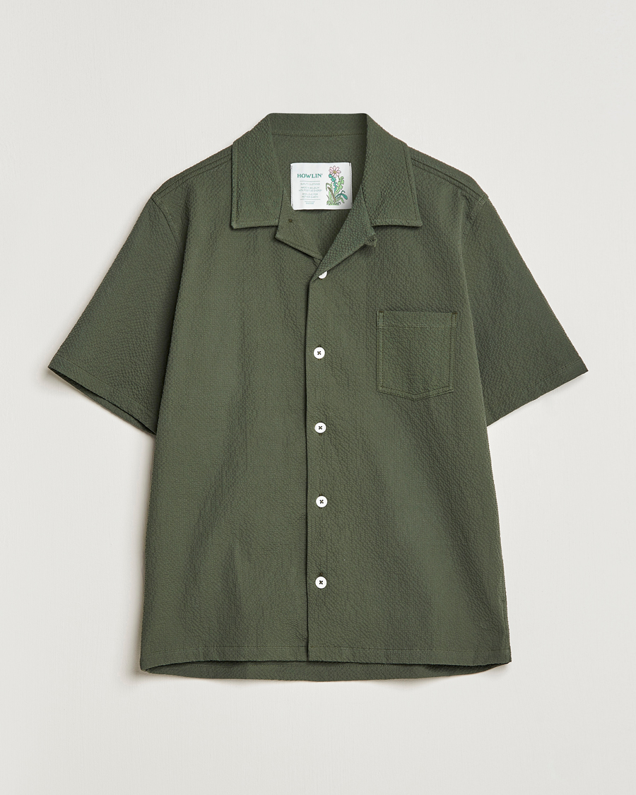 Men | Short Sleeve Shirts | Howlin' | Short Sleeve Cotton Seersucker Shirt Greenish