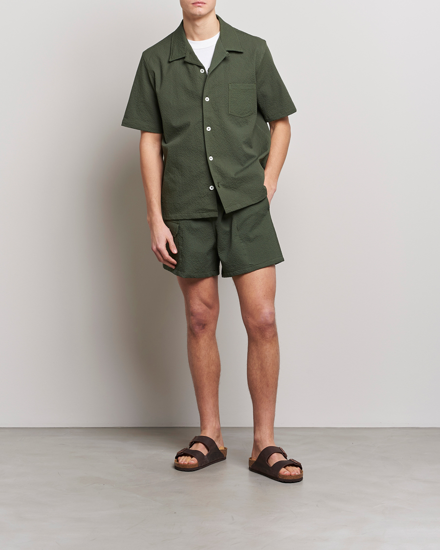Men | Shirts | Howlin' | Short Sleeve Cotton Seersucker Shirt Greenish