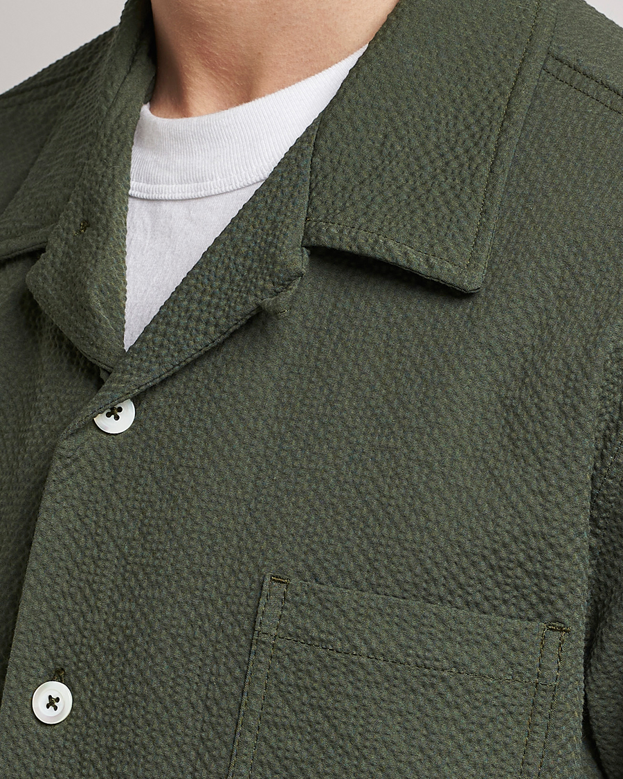 Men | Shirts | Howlin' | Short Sleeve Cotton Seersucker Shirt Greenish