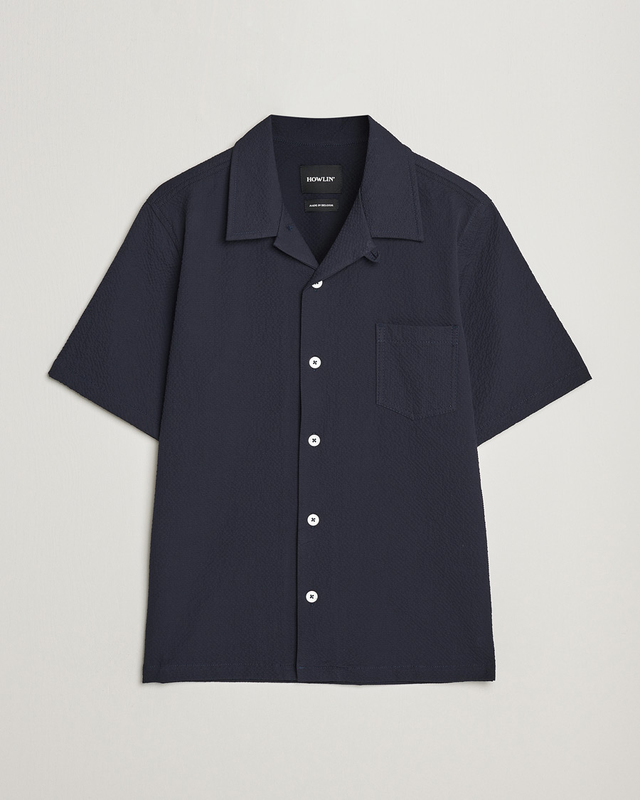 Men | Shirts | Howlin' | Short Sleeve Cotton Seersucker Shirt Navy