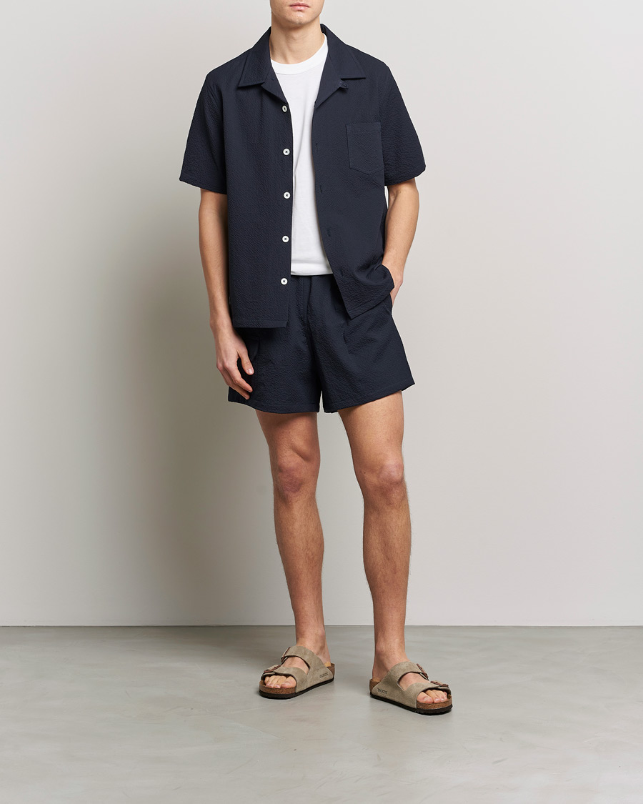 Men | Shirts | Howlin' | Short Sleeve Cotton Seersucker Shirt Navy