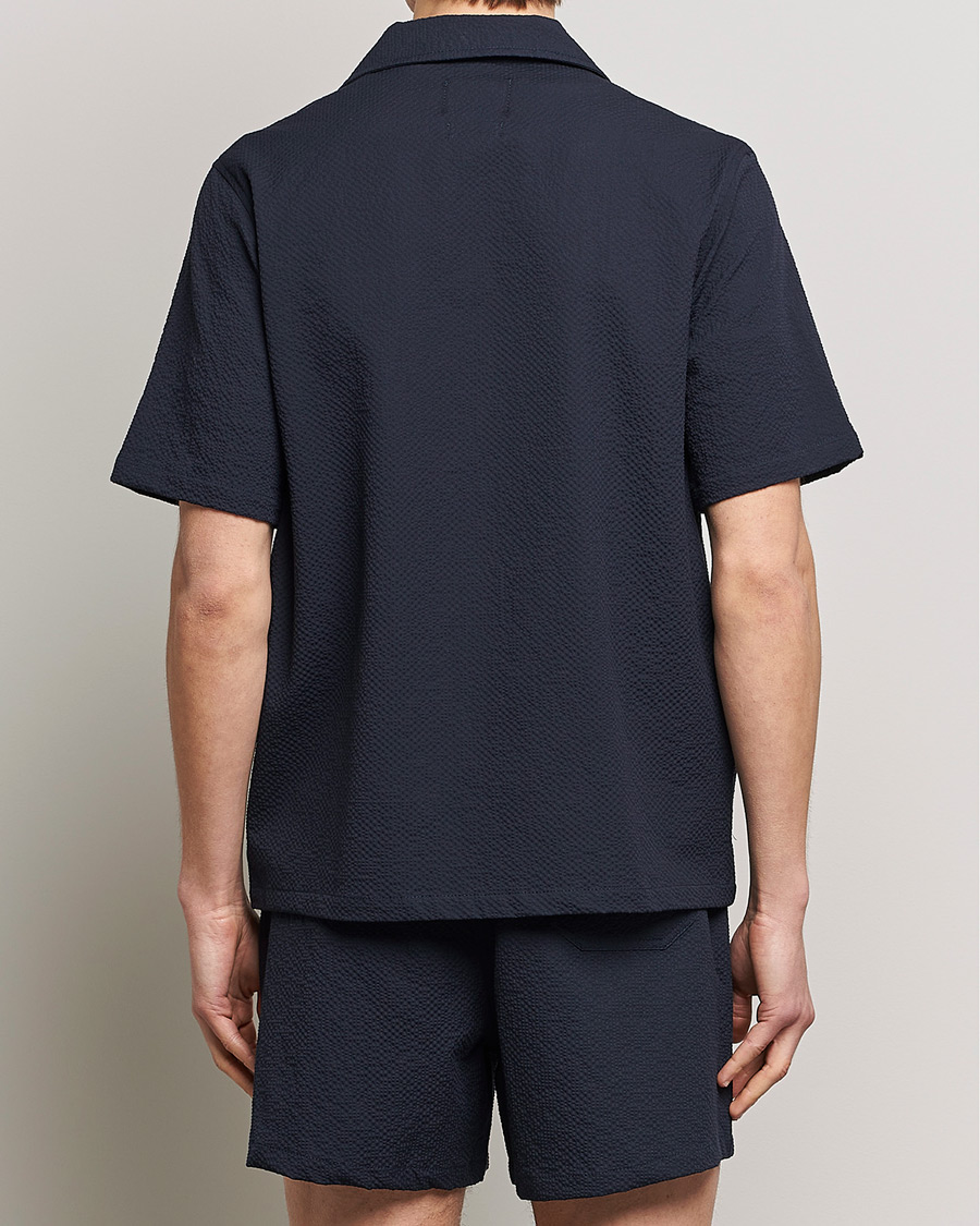 Men | Shirts | Howlin' | Short Sleeve Cotton Seersucker Shirt Navy