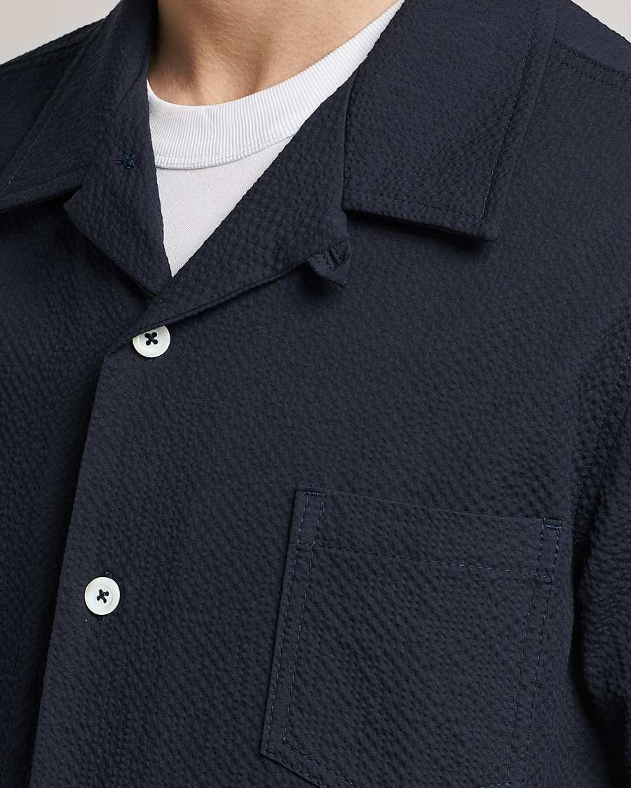 Men | Shirts | Howlin' | Short Sleeve Cotton Seersucker Shirt Navy