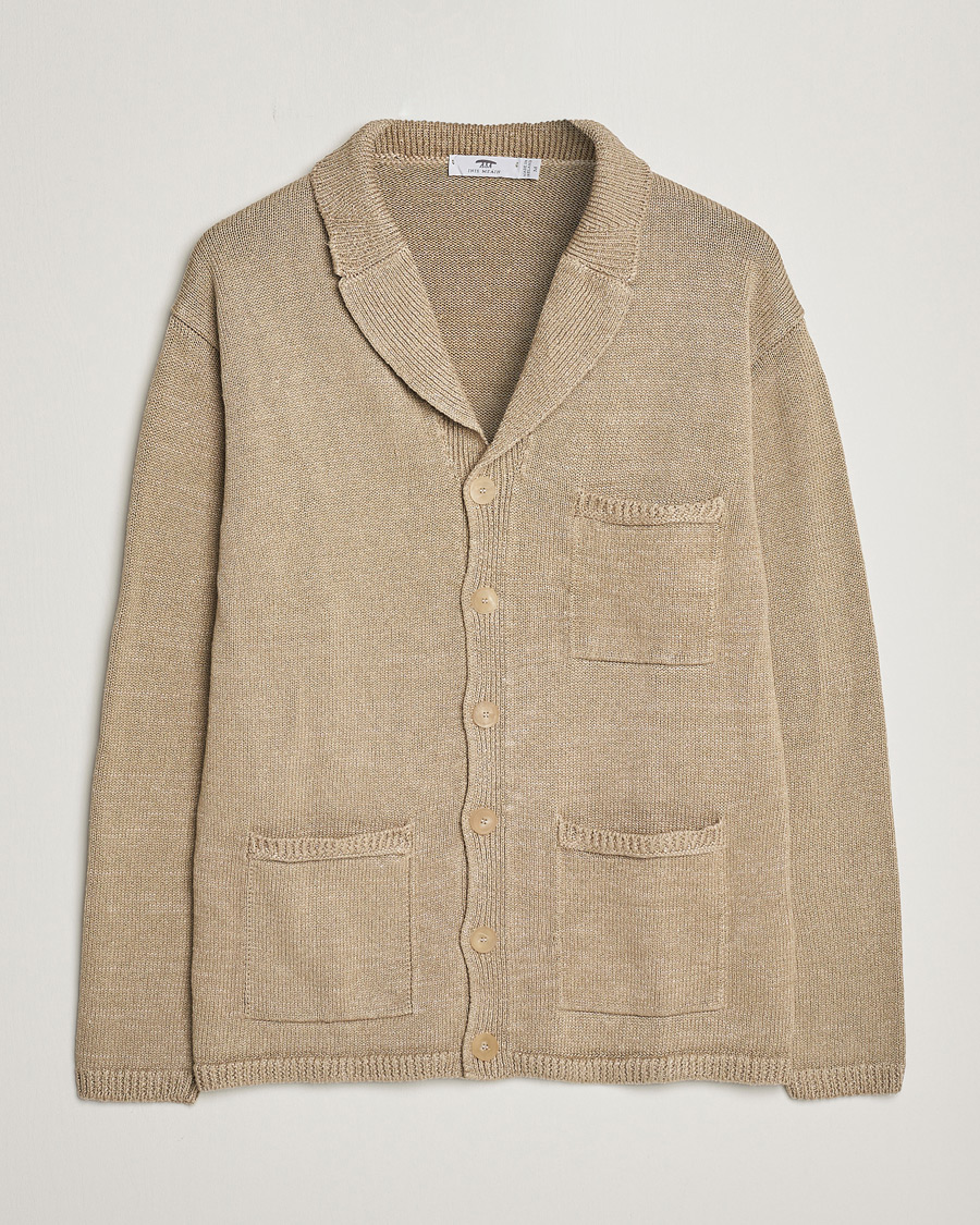 INIS MEAIN イニシュマン リネンシルク ニットジャケット Inis Meáin Washed Linen Pub Jacket Dark Natural at CareOfCarl.com