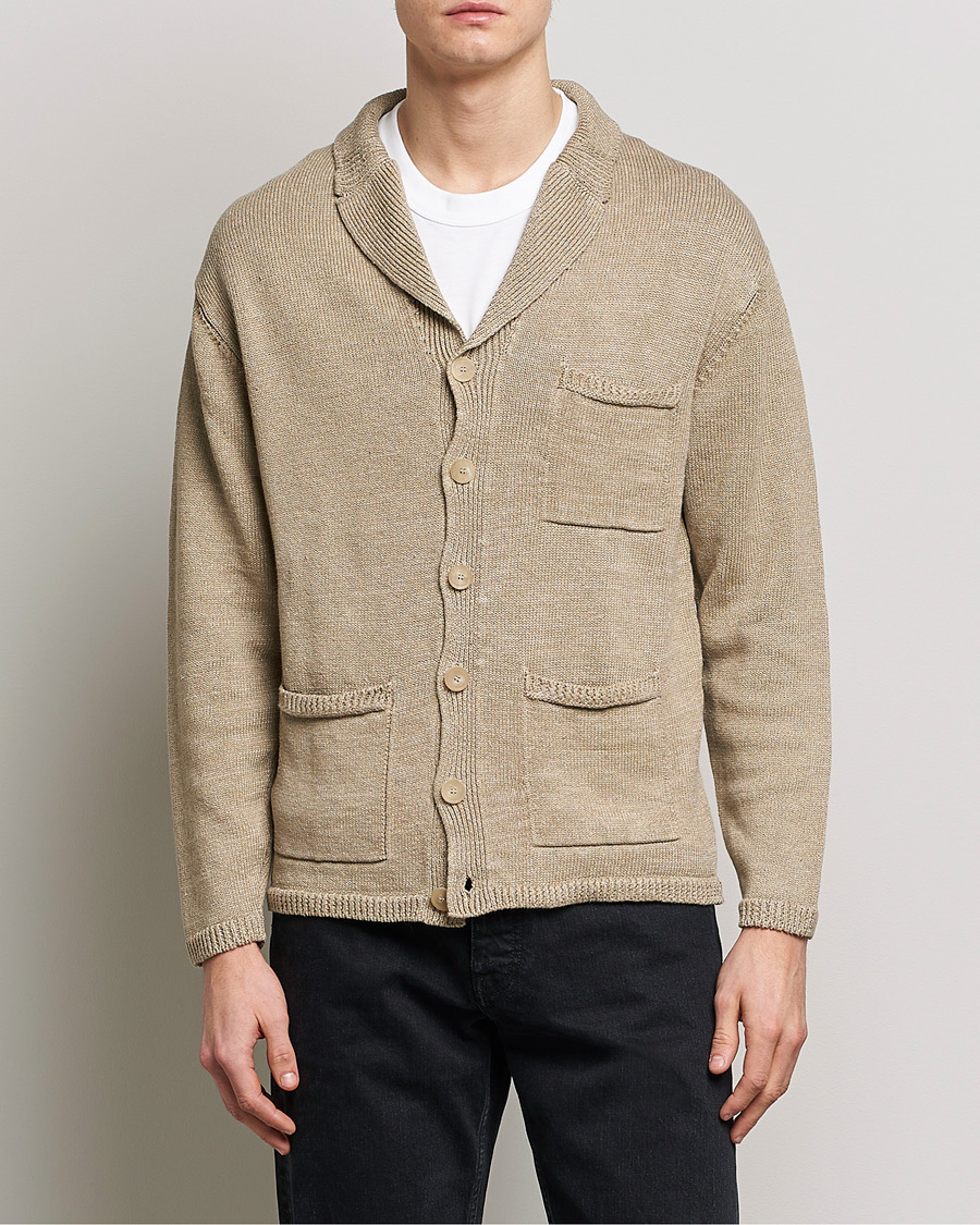 Men | Sweaters & Knitwear | Inis Meáin | Washed Linen Pub Jacket Dark Natural