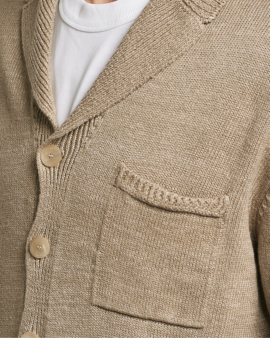 Men | Sweaters & Knitwear | Inis Meáin | Washed Linen Pub Jacket Dark Natural
